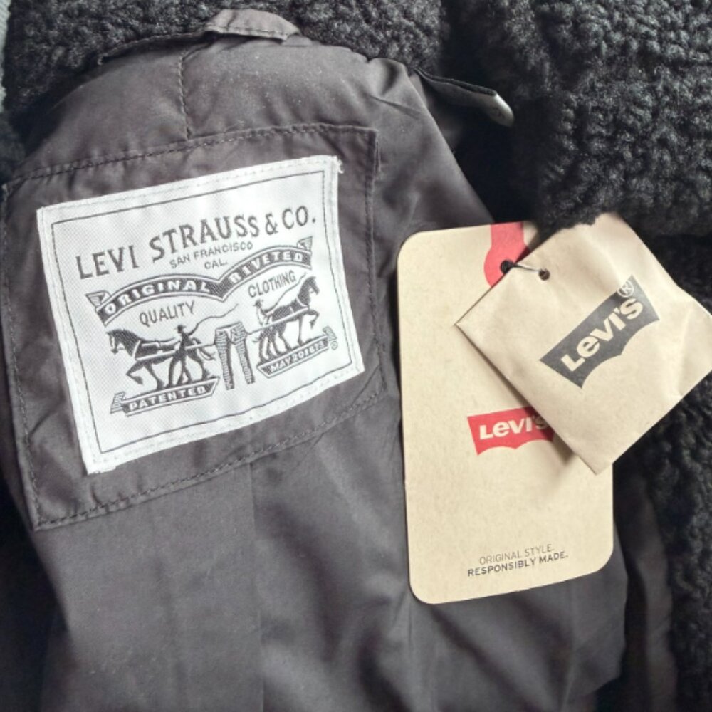 Levi's Long Length Patchwork Quilted Teddy Coat |… - image 4